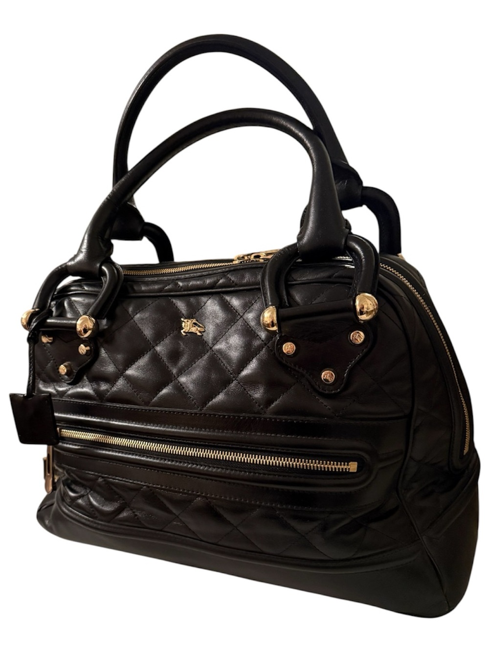 Burberry Black Quilted Leather Satchel with Gold Hardware